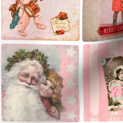 10" Vintage Christmas Holidays cheater quilts patchwork christmas santa pink  1