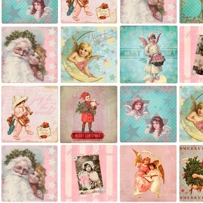 21 Vintage Christmas Holidays cheater quilts patchwork santa pink