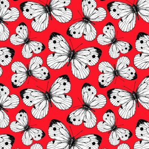 Cabbage butterfly pattern on red