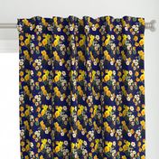Yellow rose, Redoute rose / navy, yellow and white floral