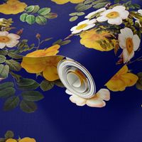 Yellow rose, Redoute rose / navy, yellow and white floral