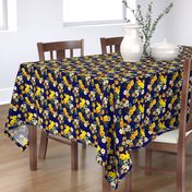 Yellow rose, Redoute rose / navy, yellow and white floral