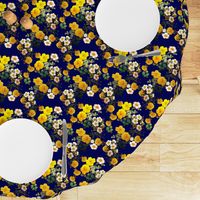 Yellow rose, Redoute rose / navy, yellow and white floral