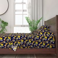 Yellow rose, Redoute rose / navy, yellow and white floral