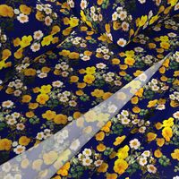 Yellow rose, Redoute rose / navy, yellow and white floral