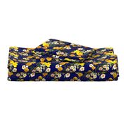 Yellow rose, Redoute rose / navy, yellow and white floral