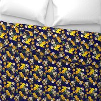 Yellow rose, Redoute rose / navy, yellow and white floral