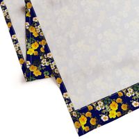 Yellow rose, Redoute rose / navy, yellow and white floral