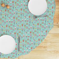 kawaii cat foods fabric - cute cat lady design, cats, cat print, cat junk food, sweets, - mint