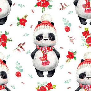 8" Red Floral Panda White