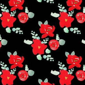 4" Red Florals Black