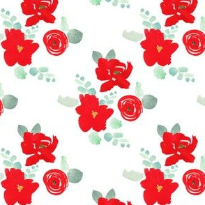 4" Red Florals White