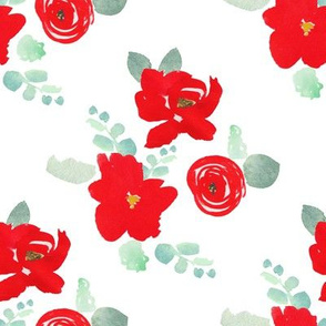 8" Red Florals White