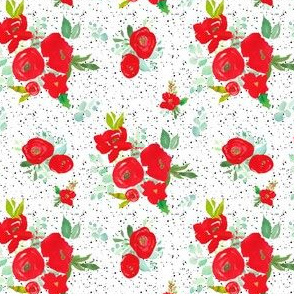 4" Red Winter Watercolor Florals Black Dots