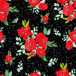 8" Red Winter Watercolor Florals Black White Dots