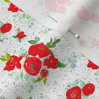4" Red Winter Watercolor Florals Bright Green Dots