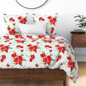 21" Red Winter Watercolor Florals Bright Green Dots