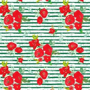 4" Red Winter Watercolor Florals Bright Green with Dots