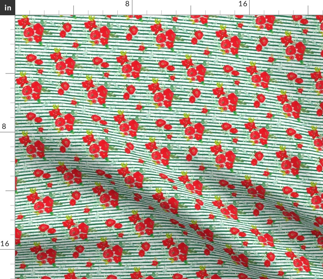 4" Red Winter Watercolor Florals Bright Green with Dots