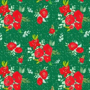 4" Red Winter Watercolor Florals Bright Green 