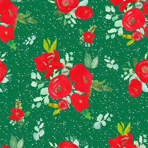 8" Red Winter Watercolor Florals Bright Green 