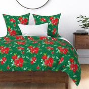 21" Red Winter Watercolor Florals Bright Green 