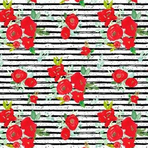 4" Red Winter Watercolor Florals Stripes with Dots