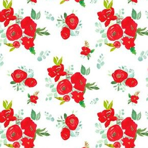 4" Red Winter Watercolor Florals White