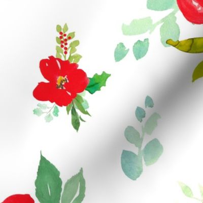 21" Red Winter Watercolor Florals White