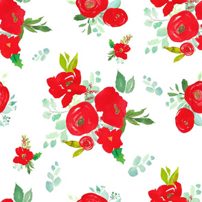 21" Red Winter Watercolor Florals White