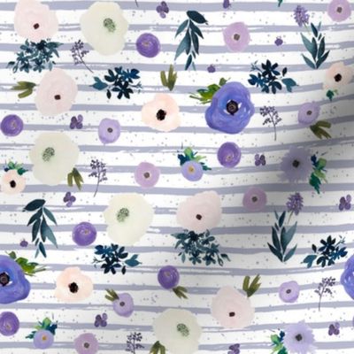 8" Blooming Winter Free Falling Florals  Lilac Stripes