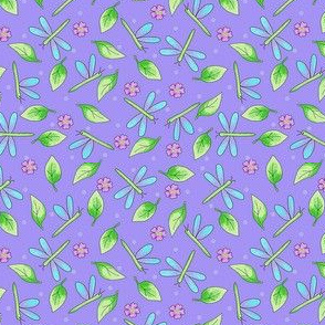 Dragonflies and Leaves Periwinkle Small 4"