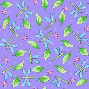 Dragonflies and Leaves Periwinkle Medium 8"