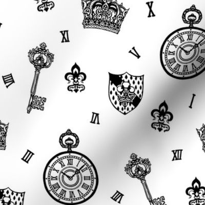 Antique Pocket-Watch, Crown and Keys Black + White