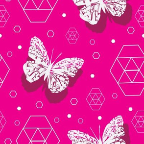 Butterflies on Punchy Pink Background-Butterfly Garden, repeat pattern