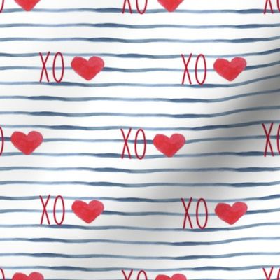 4" Red XO Hearts // Blue Stripes