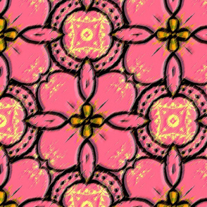 Ikat with pink circles and flowers