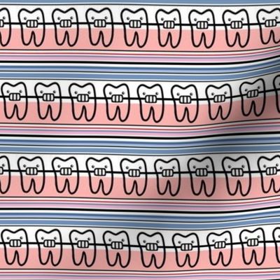 Ortho Stripe/ dental tooth rdh gums pink blue white med  / small 