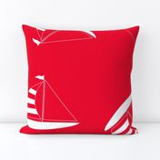 Large nautical sailing boats white on red