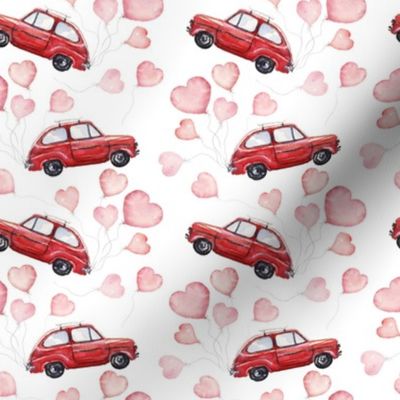 4" Red Vintage Car with Heart Balloons