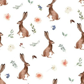 8" Boho Woodland Bunnies // White