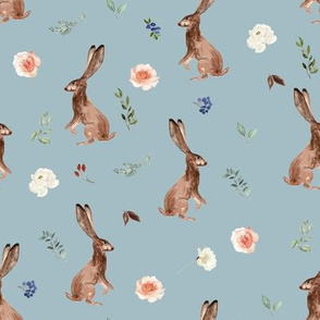 8" Boho Woodland Bunnies // Tower Gray Blue