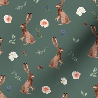 8" Boho Woodland Bunnies // Corduroy Green