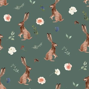 8" Boho Woodland Bunnies // Corduroy Green