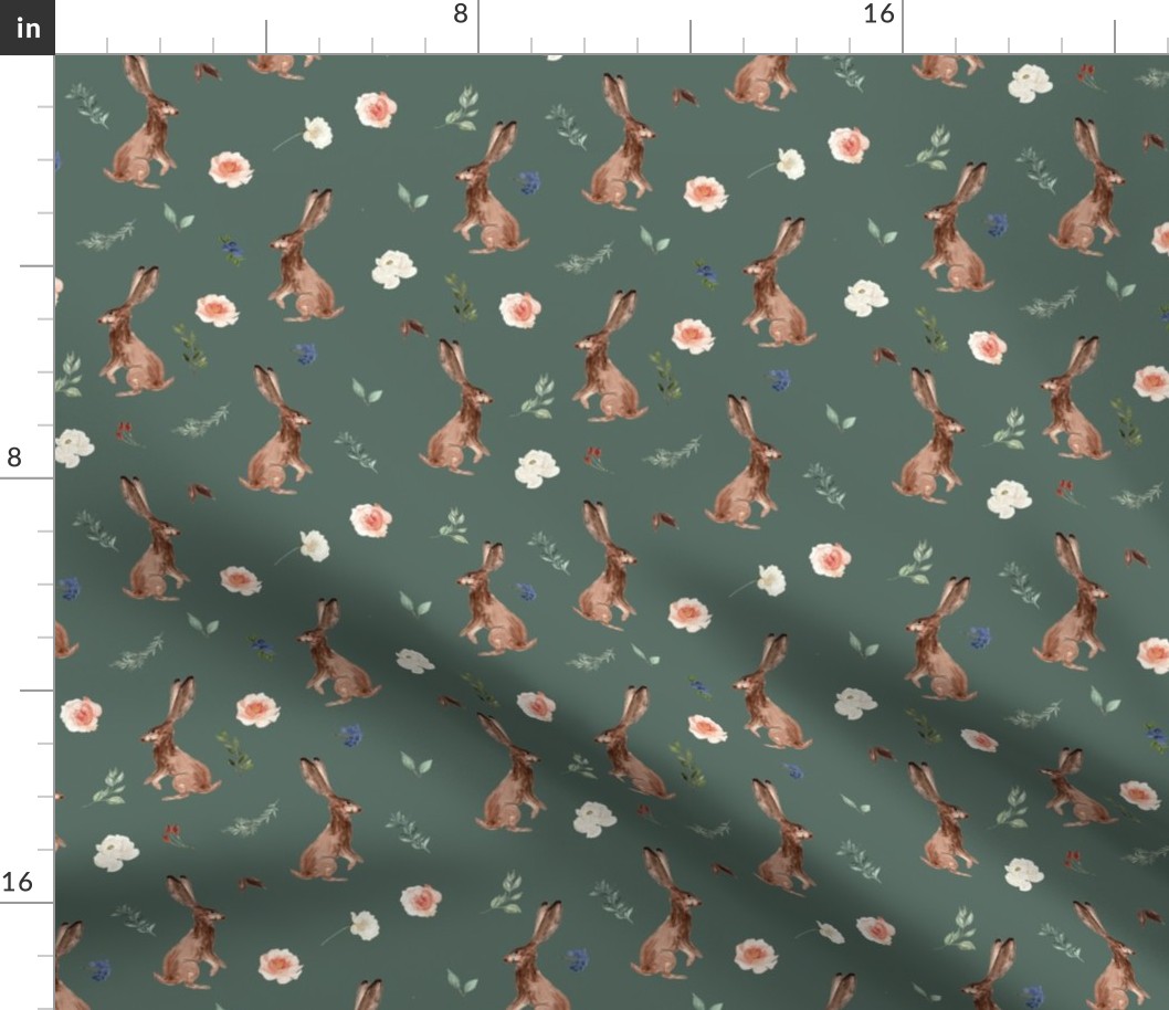 8" Boho Woodland Bunnies // Corduroy Green