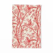 Golden Pheasants Chinoiserie Toile ~ Coral Reef on Cosmic Latte  