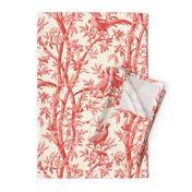 Golden Pheasants Chinoiserie Toile ~ Coral Reef on Cosmic Latte  