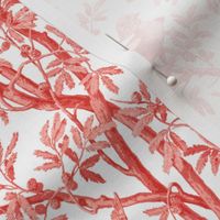 Golden Pheasants Chinoiserie Toile ~ Coral Reef on White 