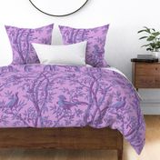 Golden Pheasants Chinoiserie Toile ~ Pompadour Purple on, Jasper Blue, on Bruyere En Fleur 