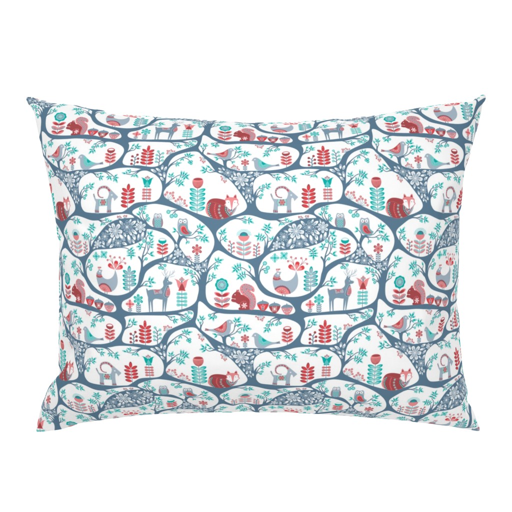 Scandinavian Folk Art - in teal and dusty rose